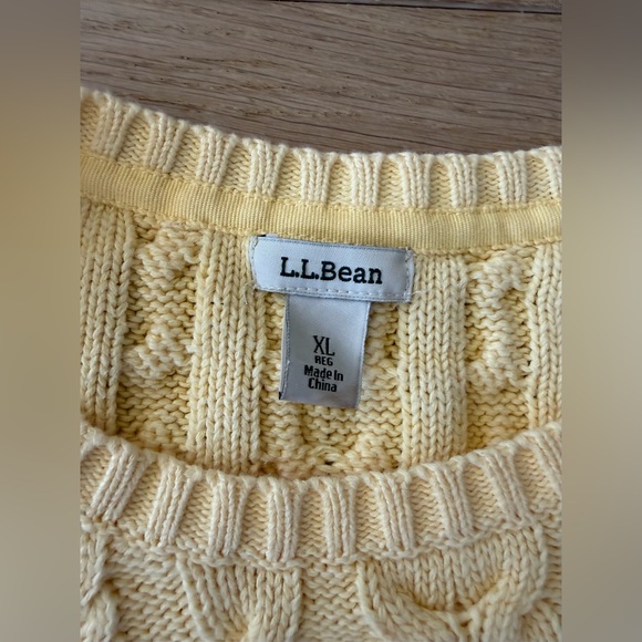 LL Bean 100% cotton cable knit pastel yellow spring sweater - size XL - Picture 2 of 7